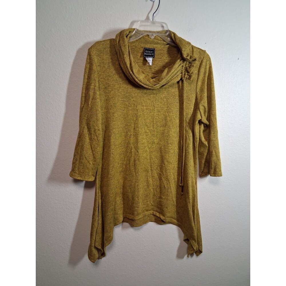 Coco Bianco Knit Sweater Blouse Business Casual Office Mustard Yellow Size Large